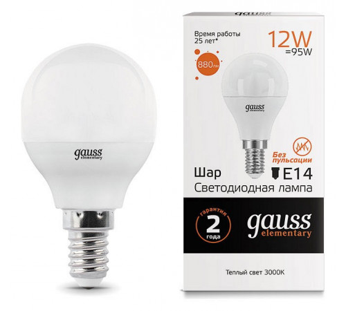 Лампа светодиодная Gauss E14 12W 3000K матовая 53112 Лампа светодиодная Gauss E14 12W 3000K матовая 53112
