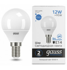 Лампа светодиодная Gauss E14 12W 6500K шар матовый 53132