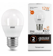 Лампа светодиодная Gauss E27 12W 3000K шар матовый 53212