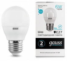 Лампа cветодиодная Gauss E27 6W 4100K шар матовый 53226