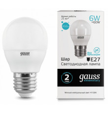 Лампа cветодиодная Gauss E27 6W 4100K шар матовый 53226