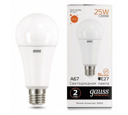 Лампа светодиодная Gauss E27 25W 3000K груша матовая 73215 Лампа светодиодная Gauss E27 25W 3000K груша матовая 73215