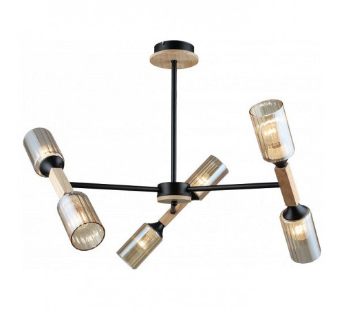 Люстра на штанге IMEX MD.5495-6-S-BK+WOOD
