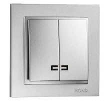 Выключатель двухклавишный с подсветкой Mono Electric Despina 10А 250В серебро 102-212125-103