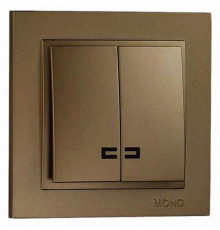 Выключатель двухклавишный с подсветкой Mono Electric Despina 10А 250В бронза 102-232325-103