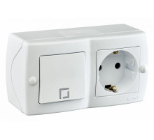 Выключатель одноклавишный + розетка с заземлением Mono Electric Octans IP20 10А 250В белый 104-010101-180