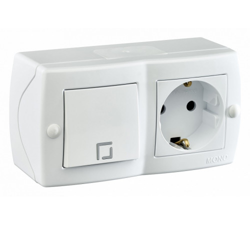 Выключатель одноклавишный + розетка с заземлением Mono Electric Octans IP20 10А 250В белый 104-010101-180
