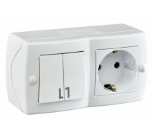 Выключатель двухклавишная + розетка с заземлением Mono Electric Octans IP20 10А 250В белый 104-010101-181