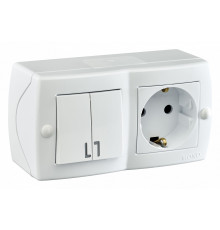Выключатель двухклавишная + розетка с заземлением Mono Electric Octans IP20 10А 250В белый 104-010101-181