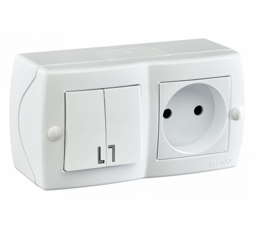 Выключатель двухклавишный + розетка без заземления Mono Electric Octans IP20 10А 250В белый 104-010101-182 Выключатель двухклавишный + розетка без заземления Mono Electric Octans IP20 10А 250В белый 104-010101-182