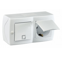 Выключатель одноклавишный + розетка с заземлением и крышкой Mono Electric Octans IP20 10А 250В белый 104-010101-183