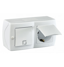 Выключатель одноклавишный + розетка с заземлением и крышкой Mono Electric Octans IP20 10А 250В белый 104-010101-183