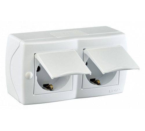 Розетка на 2 поста с заземлением и крышкой Mono Electric Octans IP20 16А 250В белый 104-010101-184
