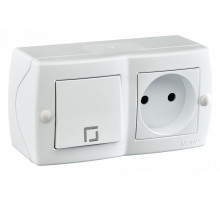 Выключатель одноклавишный + розетка без заземления Mono Electric Octans IP20 10А 250В белый 104-010101-185