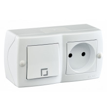 Выключатель одноклавишный + розетка без заземления Mono Electric Octans IP20 10А 250В белый 104-010101-185
