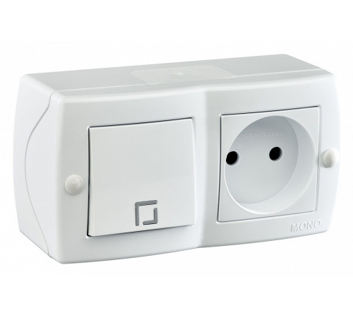 Выключатель одноклавишный + розетка без заземления Mono Electric Octans IP20 10А 250В белый 104-010101-185