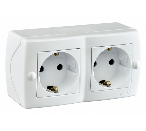 Розетка на 2 поста с заземлением Mono Electric Octans IP20 16А 250В белый 104-010107-120