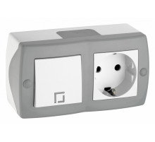 Выключатель одноклавишный + розетка с заземлением Mono Electric Octans IP20 10А 250В бело-серый 104-020001-180