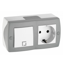 Выключатель одноклавишный + розетка с заземлением Mono Electric Octans IP20 10А 250В бело-серый 104-020001-180
