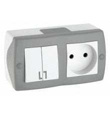 Выключатель двухклавишный + розетка без заземления Mono Electric Octans IP20 10А 250В бело-серый 104-020001-182