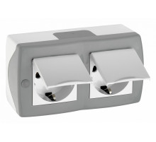 Розетка на 2 поста с заземлением и крышкой Mono Electric Octans IP20 16А 250В бело-серый 104-020001-184