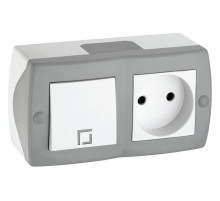Выключатель одноклавишный + розетка без заземления Mono Electric Octans IP20 10А 250В бело-серый 104-020001-185