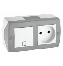 Выключатель одноклавишный + розетка без заземления Mono Electric Octans IP20 10А 250В бело-серый 104-020001-185