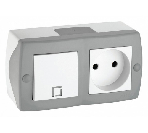 Выключатель одноклавишный + розетка без заземления Mono Electric Octans IP20 10А 250В бело-серый 104-020001-185
