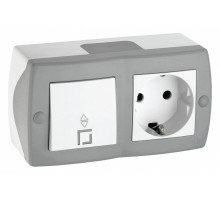 Выключатель одноклавишный проходной + розетка с заземлением Mono Electric Octans IP20 10А 250В бело-серый 104-020001-186