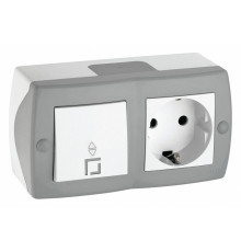 Выключатель одноклавишный проходной + розетка с заземлением Mono Electric Octans IP20 10А 250В бело-серый 104-020001-186