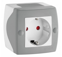 Розетка на 1 пост с заземлением Mono Electric Octans IP20 16А 250В бело-серый 104-020007-117