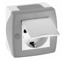 Розетка с заземлением и крышкой Mono Electric Octans IP20 16А 250В бело-серый 104-020007-118