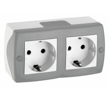 Розетка на 2 пост с заземлением Mono Electric Octans IP20 16А 250В бело-серый 104-020007-120