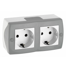 Розетка на 2 пост с заземлением Mono Electric Octans IP20 16А 250В бело-серый 104-020007-120