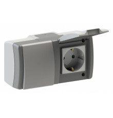 Выключатель одноклавишный + розетка с заземлением Mono Electric Octans IP54 10А 250В бело-серый 154-020001-180