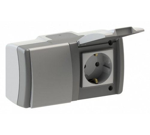 Выключатель одноклавишный + розетка с заземлением Mono Electric Octans IP54 10А 250В бело-серый 154-020001-180