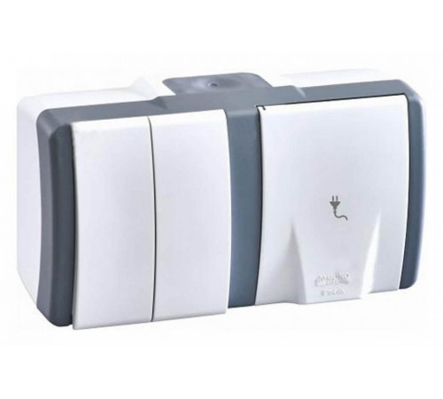 Выключатель двухклавишная + розетка без заземления Mono Electric Octans IP54 16A 250В бело-серый 154-020001-182 Выключатель двухклавишная + розетка без заземления Mono Electric Octans IP54 16A 250В бело-серый 154-020001-182