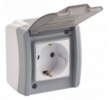 Розетка на 1 пост с заземлением Mono Electric Octans IP54 16А 250В бело-серый 154-020007-117