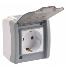 Розетка на 1 пост с заземлением Mono Electric Octans IP54 16А 250В бело-серый 154-020007-117