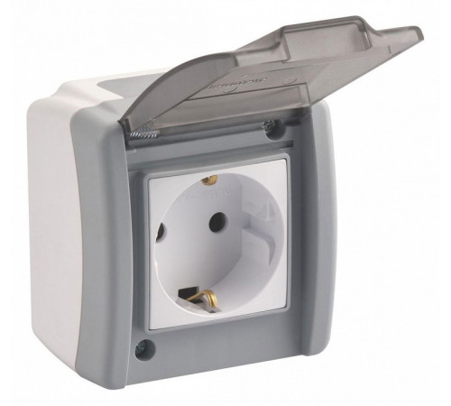 Розетка на 1 пост с заземлением Mono Electric Octans IP54 16А 250В бело-серый 154-020007-117