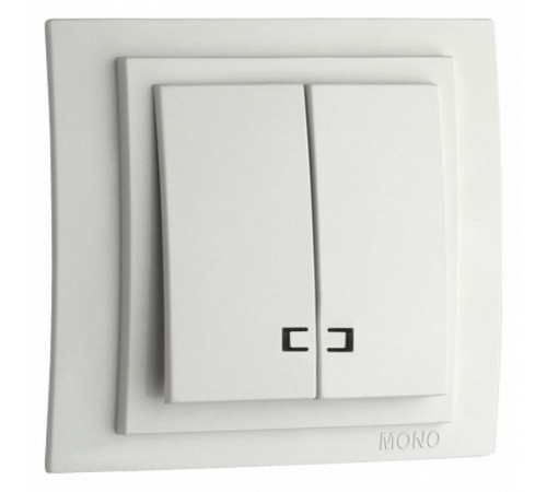 Выключатель двухклавишный с подсветкой Mono Electric Despina-Larissa 10А 250В белый 500-001925-103 Выключатель двухклавишный с подсветкой Mono Electric Despina-Larissa 10А 250В белый 500-001925-103