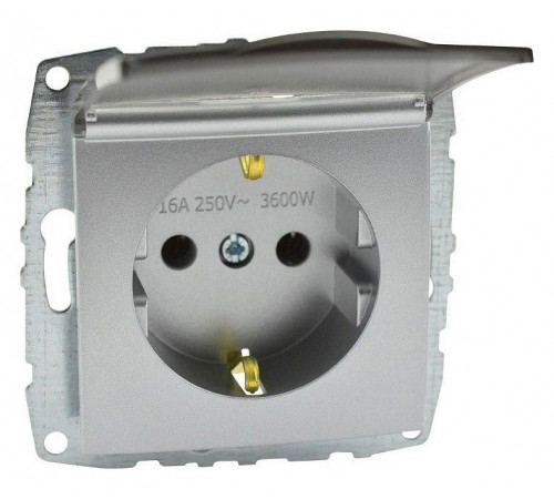 Розетка с заземлением с крышкой Mono Electric Despina-Larissa 16А 250В серебро 500-002121-118 Розетка с заземлением с крышкой Mono Electric Despina-Larissa 16А 250В серебро 500-002121-118