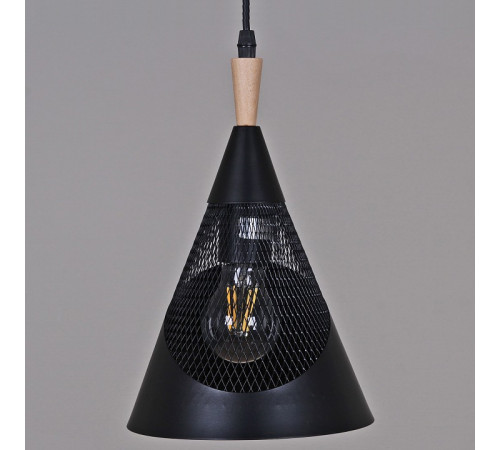 Подвесной светильник Reluce 03250-3.9-01 BK+WOOD