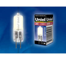 Лампа галогенная (02585) Uniel G4 35W прозрачная JC-220/35/G4 CL