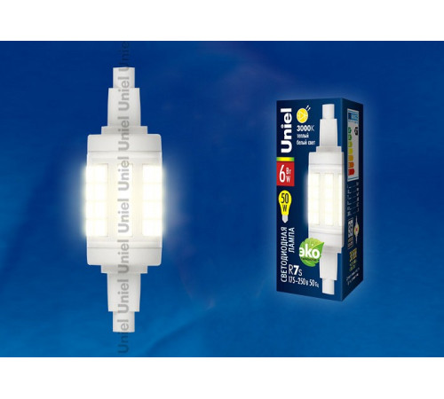 Лампа светодиодная (UL-00001554) Uniel R7s 6W 3000K прозрачная LED-J78-6W/WW/R7s/CL PLZ06WH Лампа светодиодная (UL-00001554) Uniel R7s 6W 3000K прозрачная LED-J78-6W/WW/R7s/CL PLZ06WH