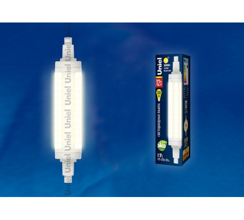 Лампа светодиодная (UL-00001555) Uniel R7s 12W 3000K прозрачная LED-J118-12W/WW/R7s/CL PLZ06WH