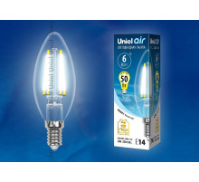 Лампа светодиодная филаментная (UL-00002198) Uniel E14 6W 4000K прозрачная LED-C35-6W/NW/E14/CL GLA01TR