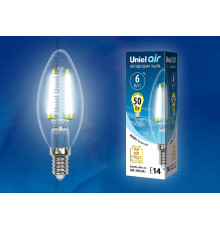 Лампа светодиодная филаментная (UL-00002198) Uniel E14 6W 4000K прозрачная LED-C35-6W/NW/E14/CL GLA01TR