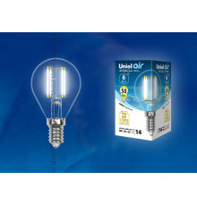 Лампа светодиодная филаментная (UL-00002207) Uniel E14 6W 4000K прозрачная LED-G45-6W/NW/E14/CL GLA01TR