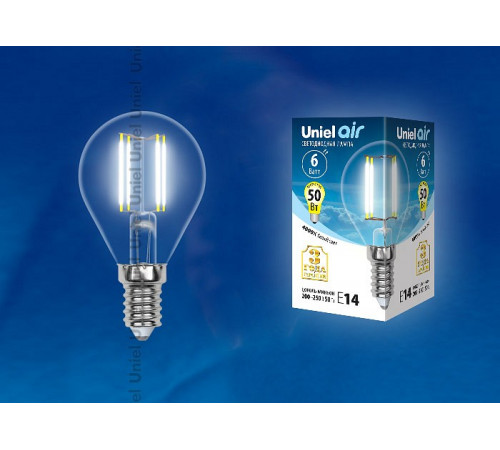 Лампа светодиодная филаментная (UL-00002207) Uniel E14 6W 4000K прозрачная LED-G45-6W/NW/E14/CL GLA01TR